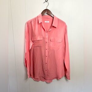 Equipment pink long sleeve silk button down shirt size L